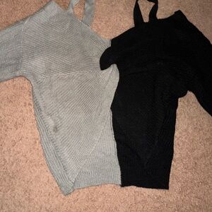 Shein black and gray split cold shoulder top